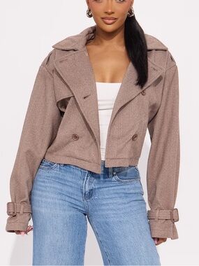 Plaid Cropped Trench Coat Camel Jacket
